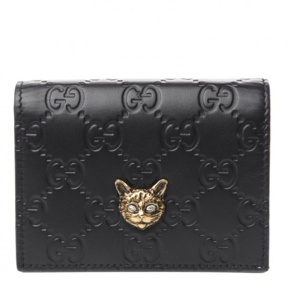 Gucci Guccissima Crystal Cat Card Case in Black NEW IN BOX - Picture 1 of 6